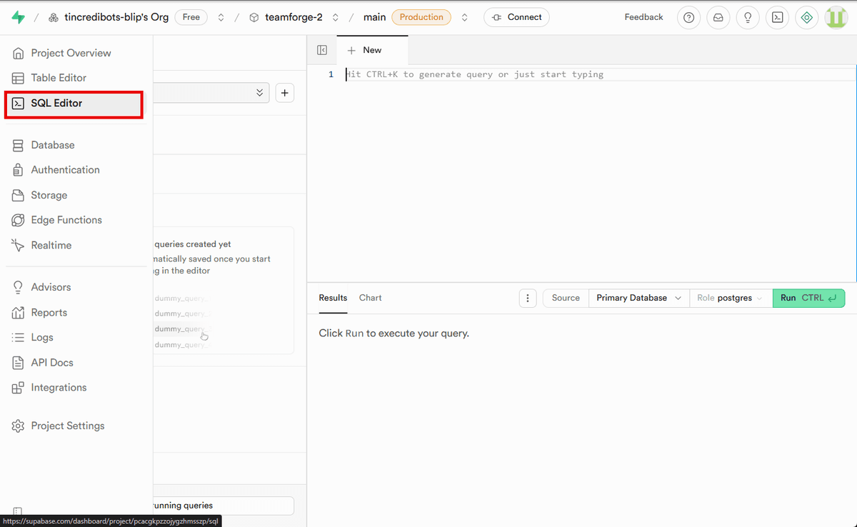 SQL Editor in Supabase sidebar