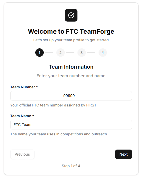 Team Number and Team Name input