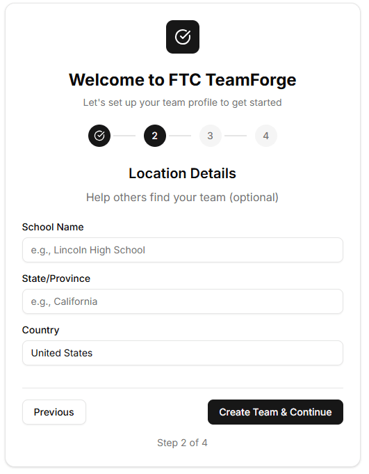 School Name, State, and Country inputs