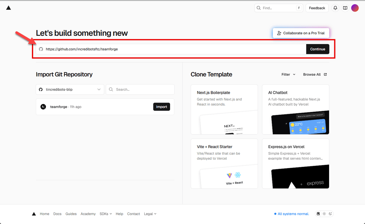 Import repository interface in Vercel